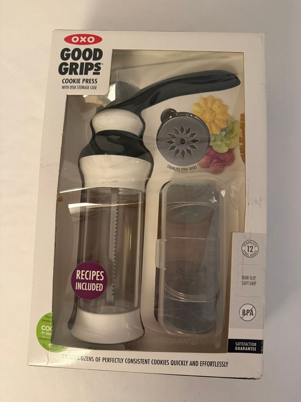 OXO Good Grips Cookie Press with 12 Stainless Steel Disks Storage Case New
